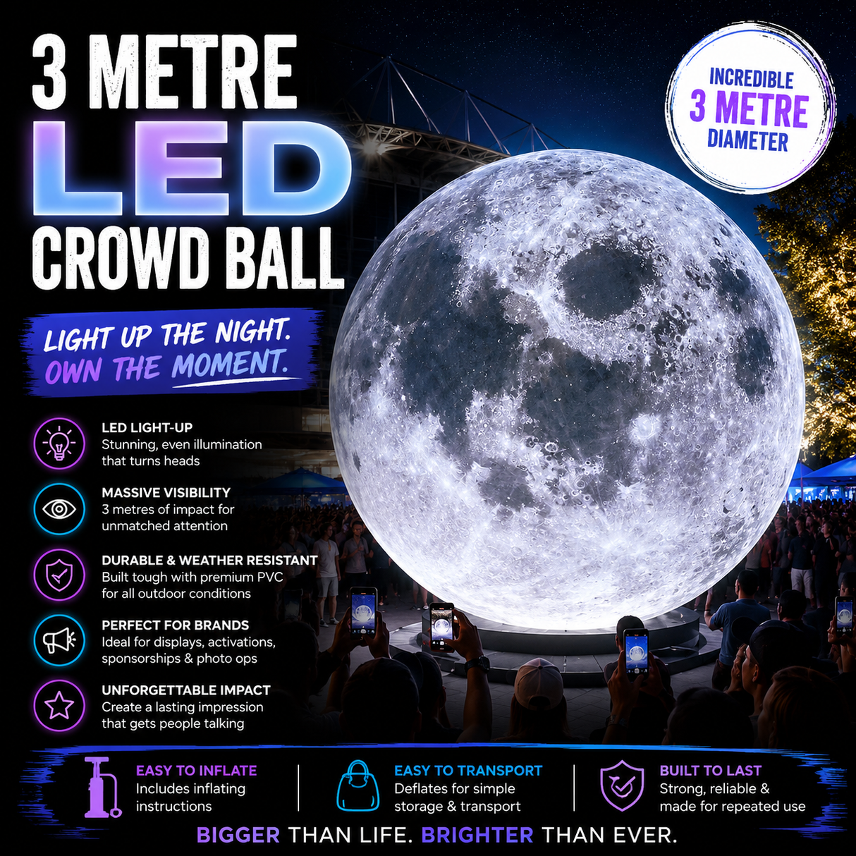 LED Crowd Balls - 3 Metre (LED = Light-Up)