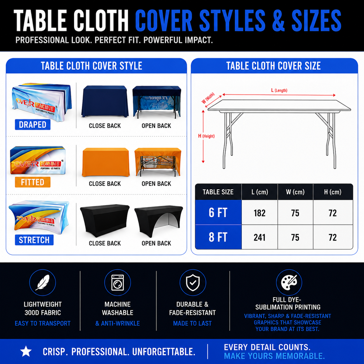 182cm / 6 Foot Draped Table Cloth