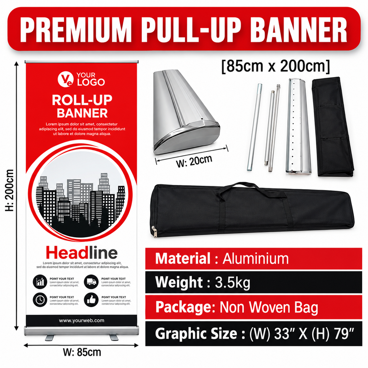 Premium Pull-Up Banner 85cm x 200cm