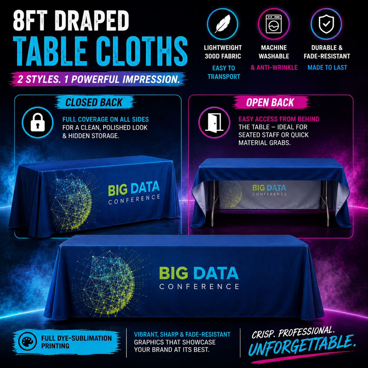 241cm / 8 Foot Draped Table Cloth