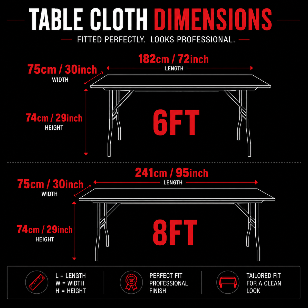 182cm / 6 Foot Draped Table Cloth